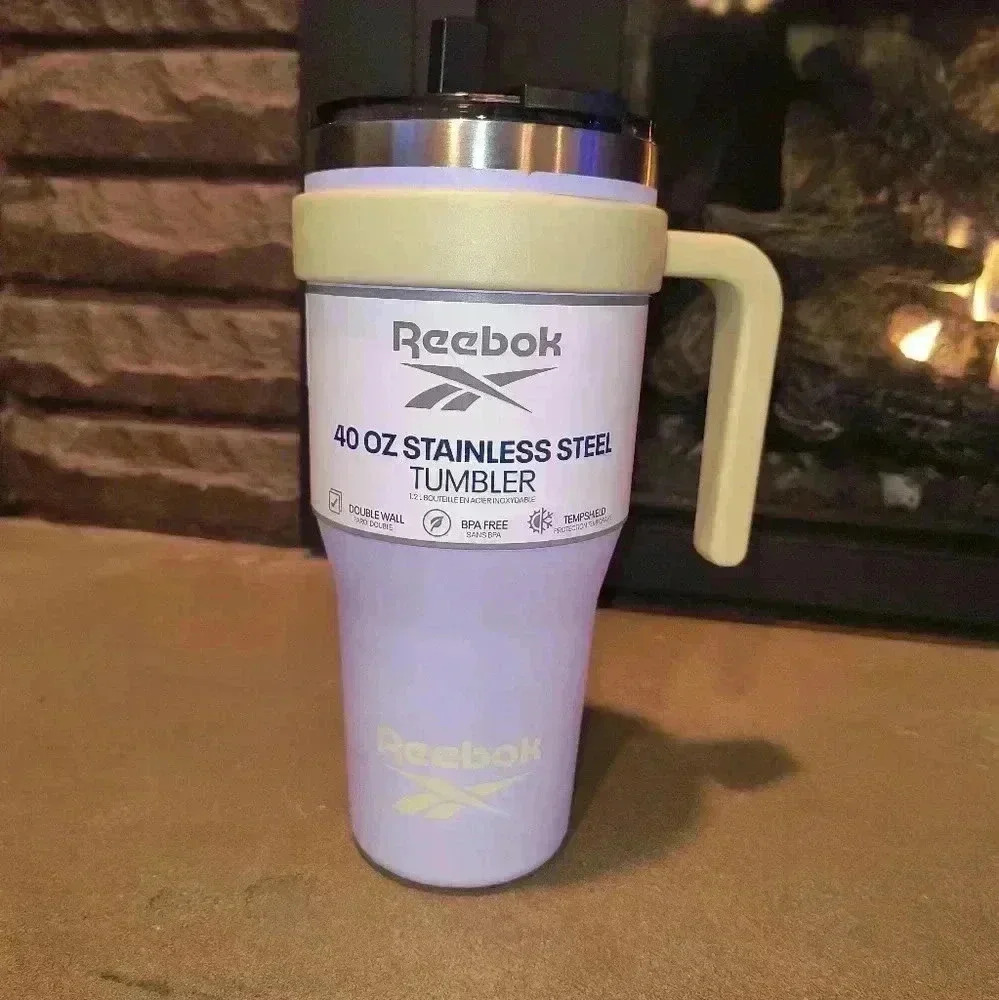 Reebok 40 OZ Stainless Steel Tumbler W/ Handle Water Bottle New Purple BPA Free